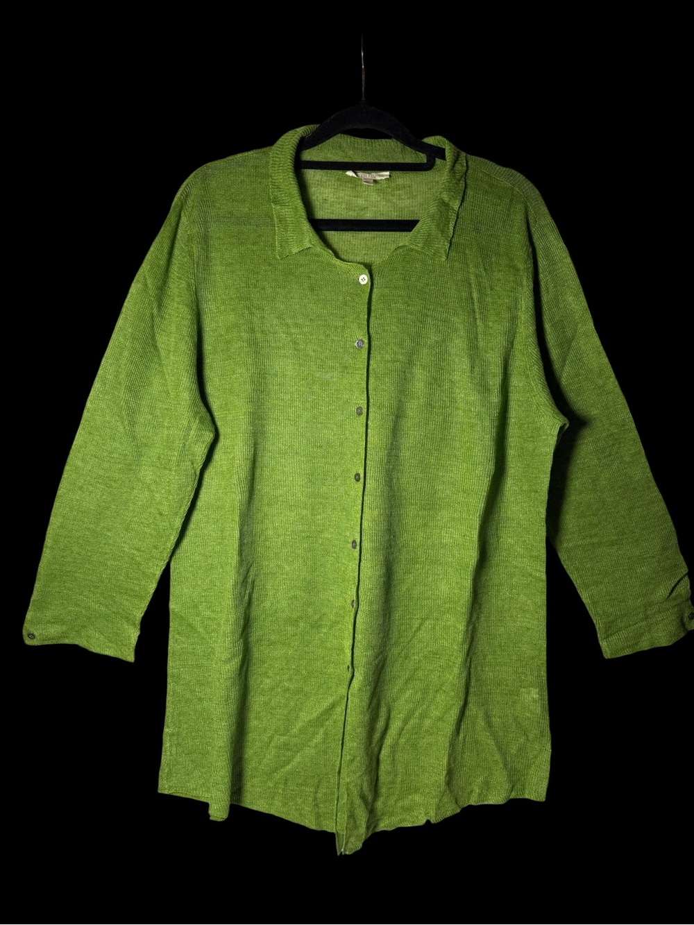 Eileen Fisher Moss Green Linen Long-Sleeve Button-Down Shirt